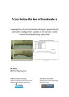Scour below the toe of breakwaters: Investigation of scour formation through a geometrically open filter configuration located at the toe of a rubble mound breakwater lying upon sand