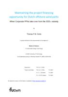 Maintaining the project financing opportunity for Dutch offshore wind parks