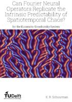 Can fourier neural operators replicate the intrinsic predictability of spatiotemporal chaos?