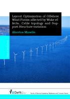 Layout Optimization of Offshore Wind Farms affected by Wake effects, Cable topology and Support Structure variation