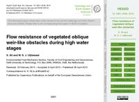 Flow resistance of vegetated oblique weir-like obstacles during high water stages