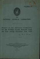 Report of the Advisory Committee for the William Froude National Tank for Year ending December 13st, 1925