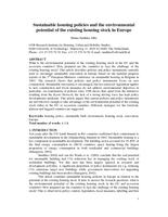 Sustainable housing policies for the existing housing stock in Europe