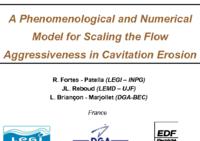 A phenomenological and numerical model for scaling the flow aggressiveness in cavitation erosion