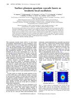 Surface plasmon quantum cascade lasers as terahertz local oscillators
