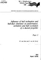 Influence of hull inclination and hull duct clearance on performance, cavitation and hull excitation of a ducted propeller Part I