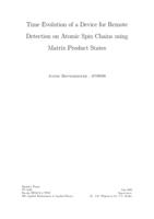 Time Evolution of a Device for Remote Detection on Atomic Spin Chains using Matrix Product States