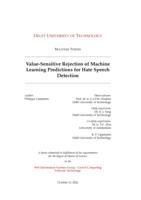 Value-Sensitive Rejection of Machine Learning Predictions for Hate Speech Detection